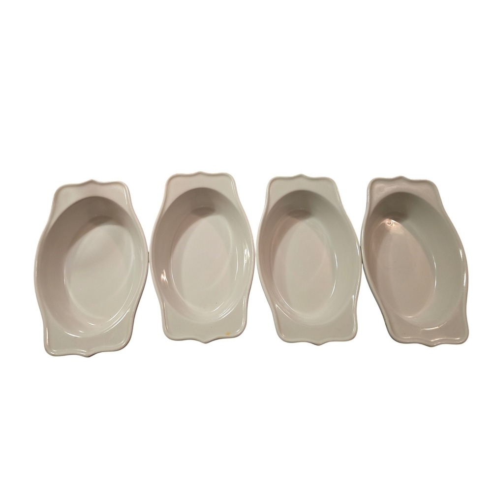 Hall China 2771 White Individual‎ Au Gratin Baking Dishes Set of 4 Vintage USA